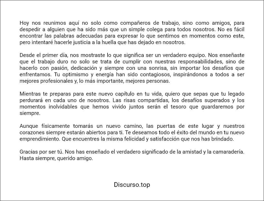 ejemplo de Discurso de despedida a un compañero de trabajo