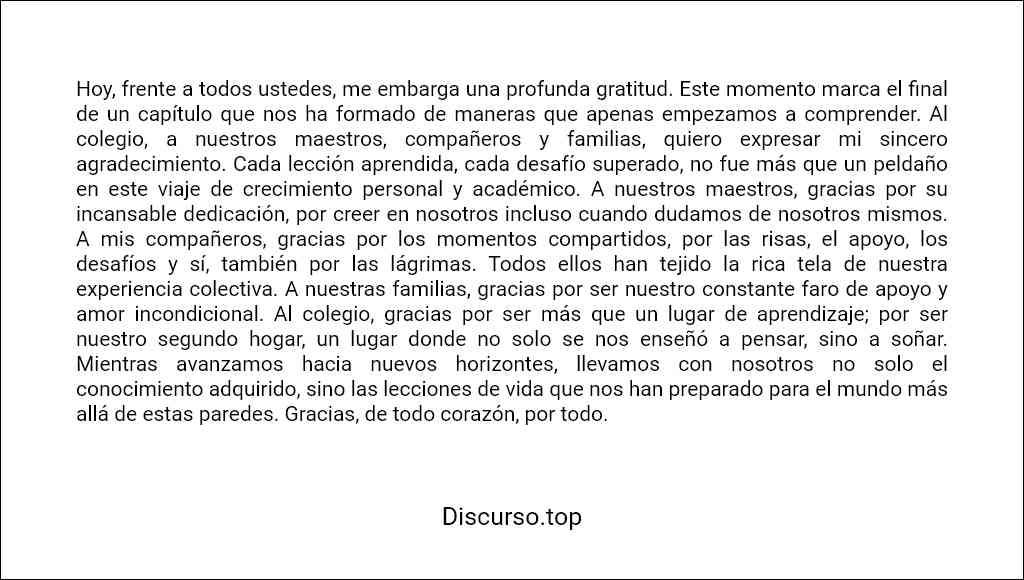 formato recomendado para un Discurso de agradecimiento al colegio 