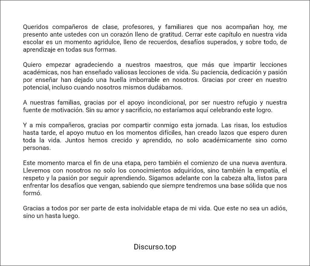 como redactar un Discurso de agradecimiento escolar 