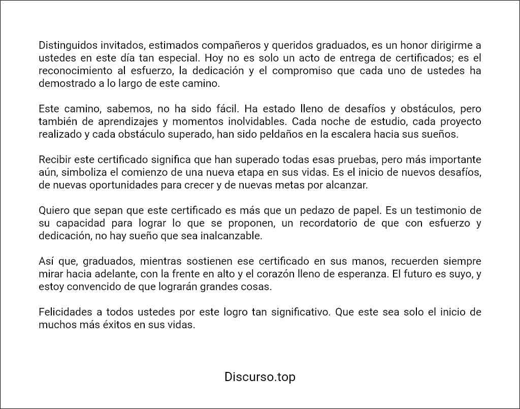 Discurso para entrega de certificados formato