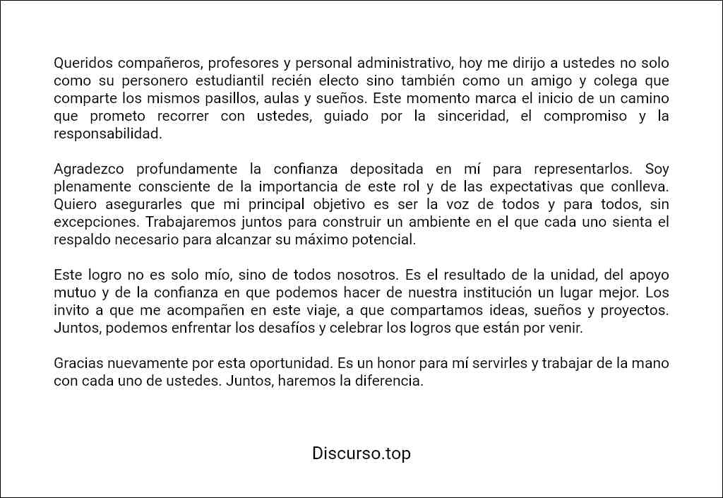 Discurso de agradecimiento personero estudiantil ejemplo