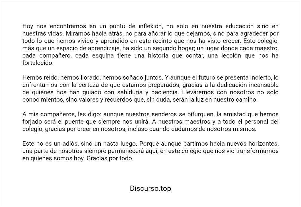 como redactar un Discurso de despedida de un alumno a su colegio