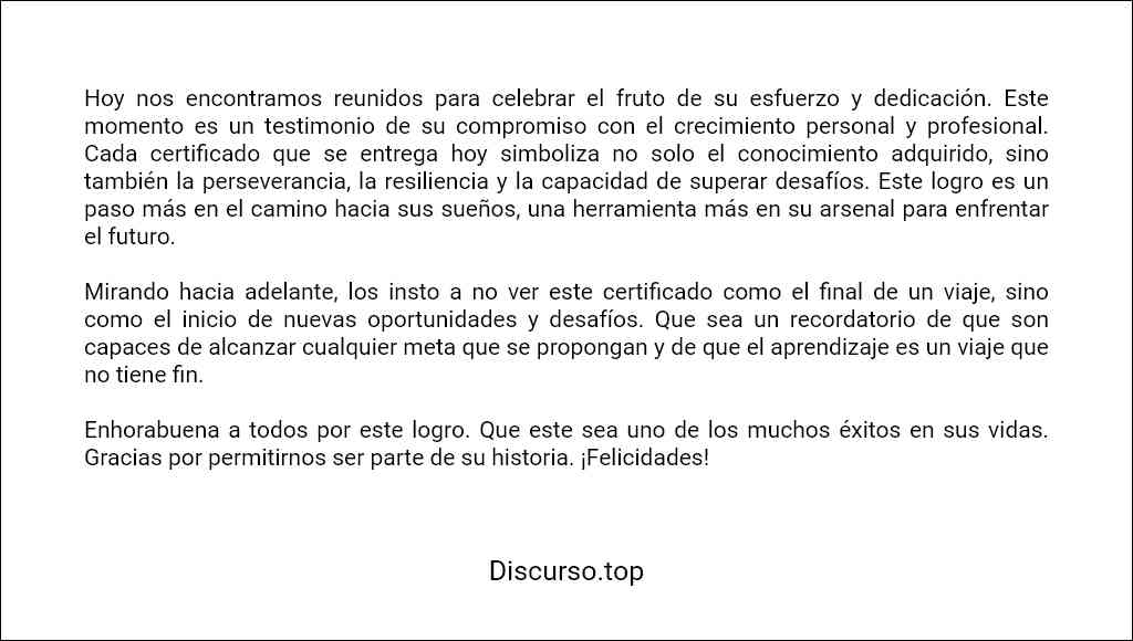 formato recomendado para un Discurso para entrega de certificados 