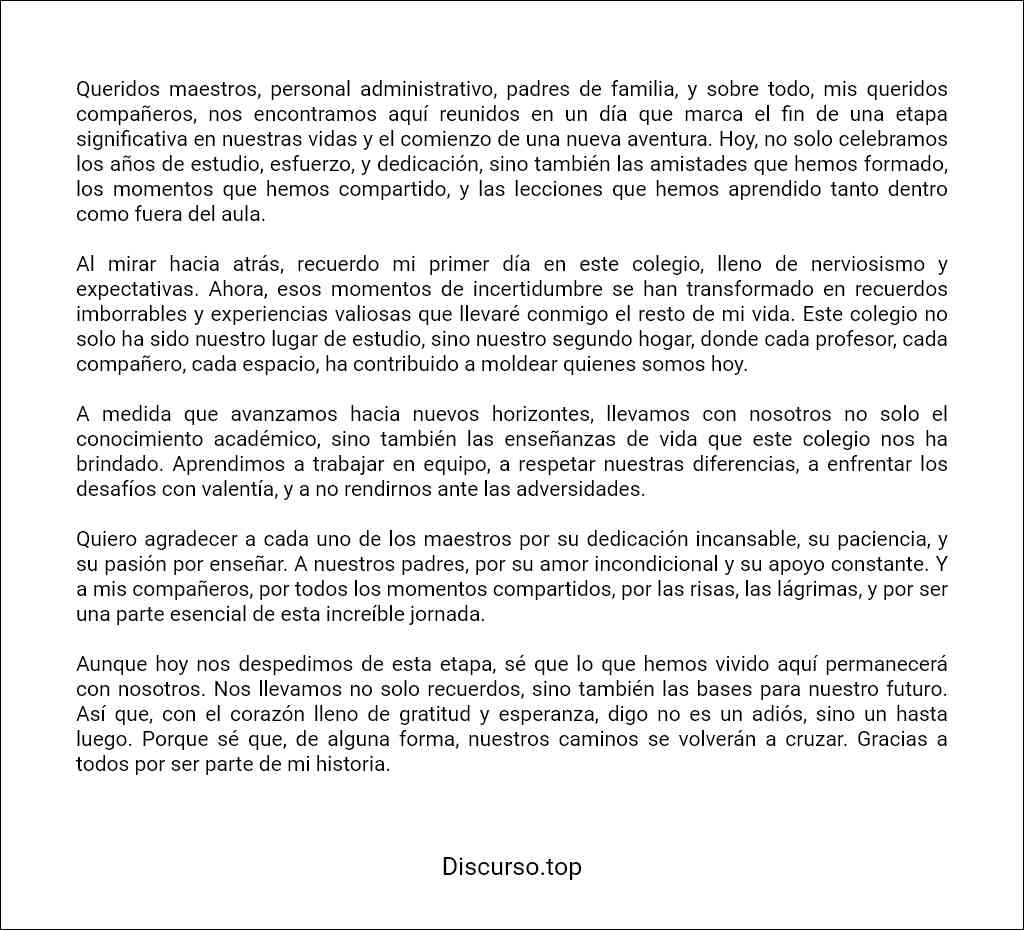 Discurso de despedida de un alumno a su colegio ejemplos