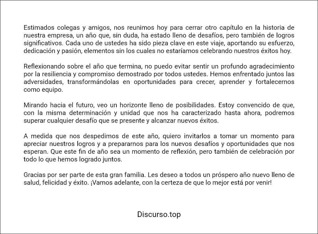 formato recomendado para un Discurso de fin de año empresarial 